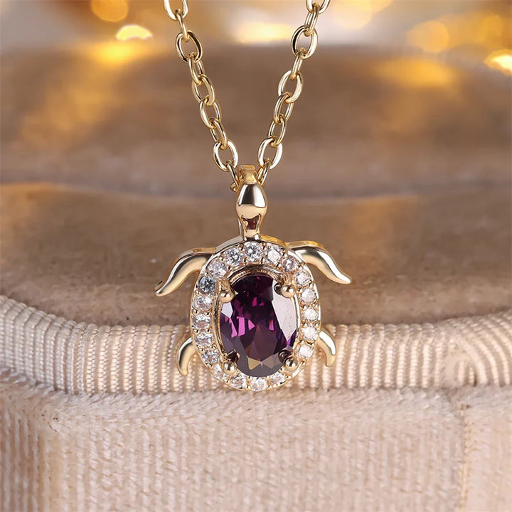 Paarse Kristallen Schildpad Hanger Ketting