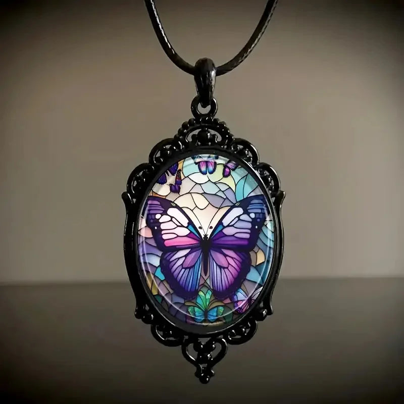Vlinder Hanger Ketting met Paarse Kristal