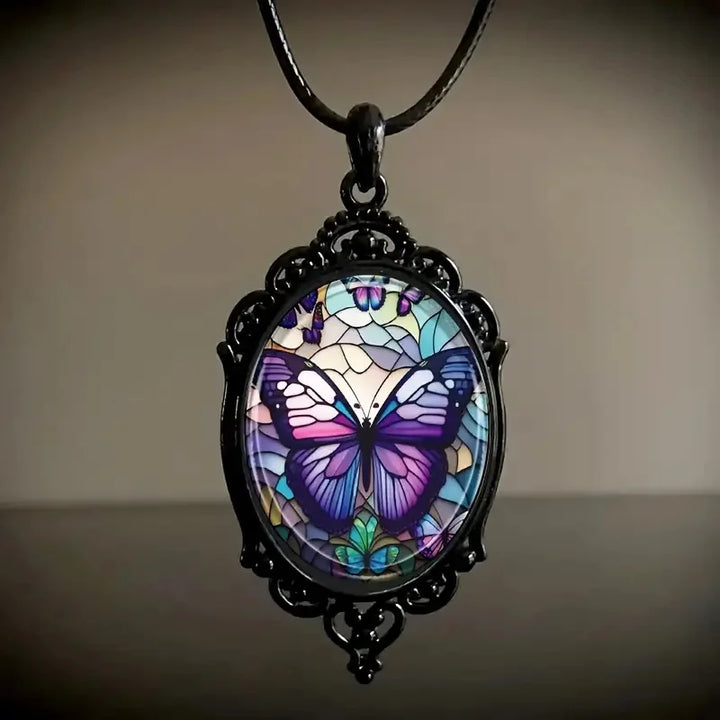 Vlinder Hanger Ketting met Paarse Kristal