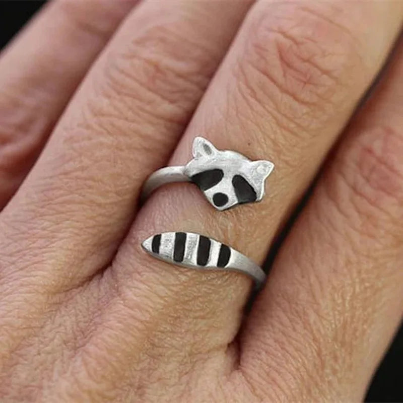 Vintage Raccoon Ring Verstelbaar Zilver