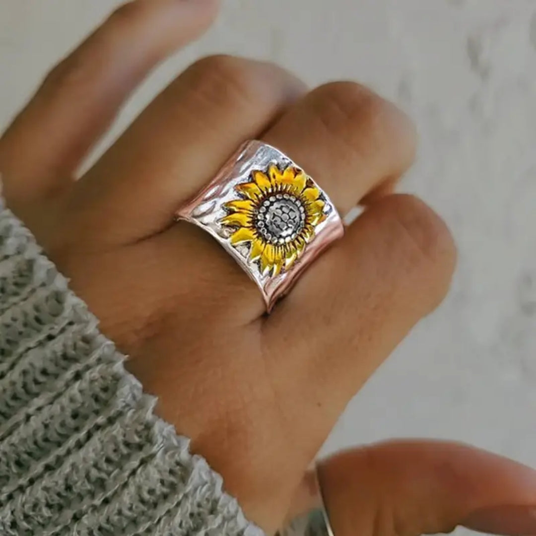 Zonnebloem Ring in Zilver