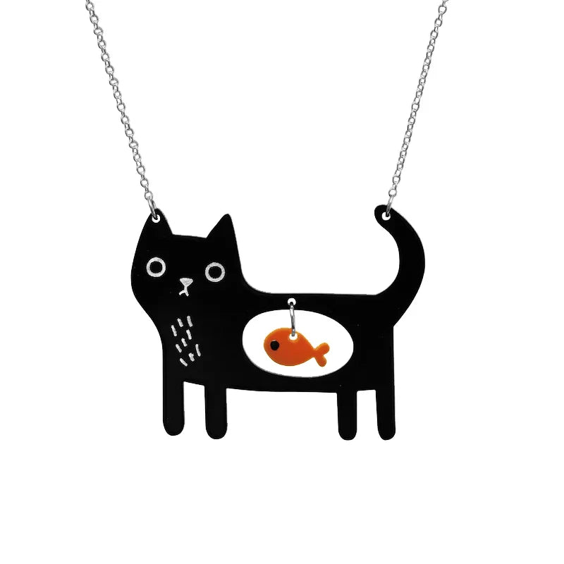 Speelse Kat & Vis Acryl Hanger Ketting