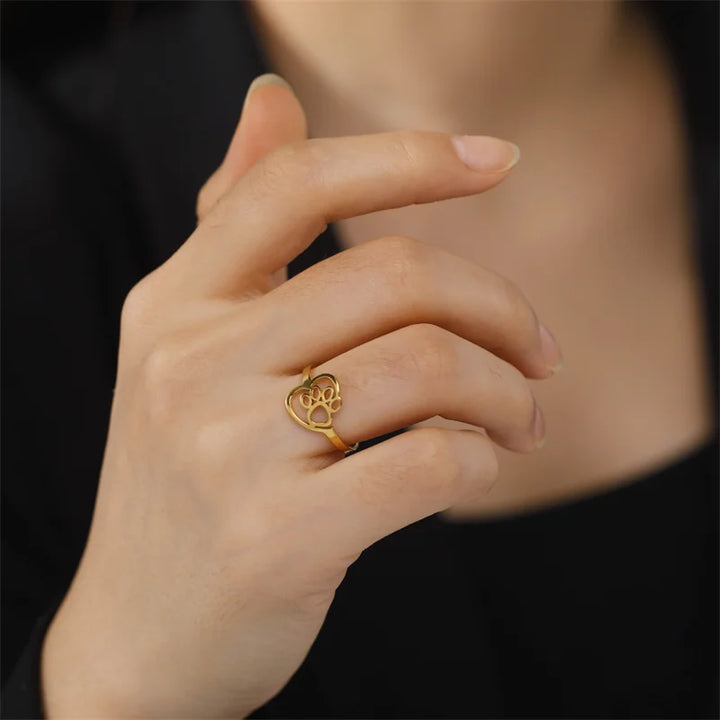 Gouden Poot & Hart Ring – RVS Sieraden voor Dierenliefhebbers