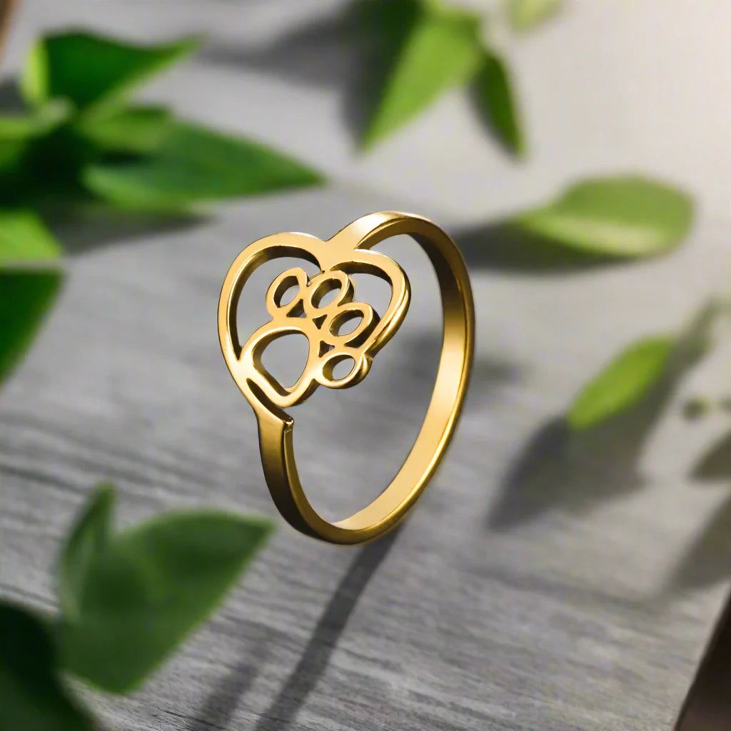 Gouden Poot & Hart Ring – RVS Sieraden voor Dierenliefhebbers