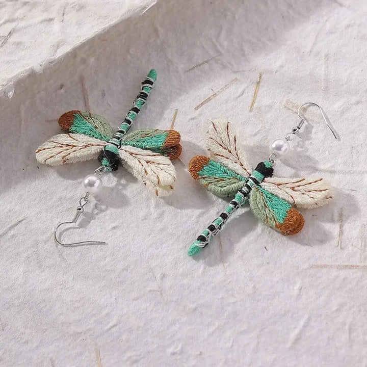 Boheemse Geborduurde Libelle Oorbellen