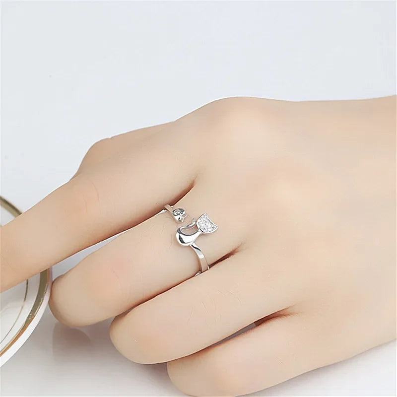 Schattige Kat Open Ring – Cubic Zirconia