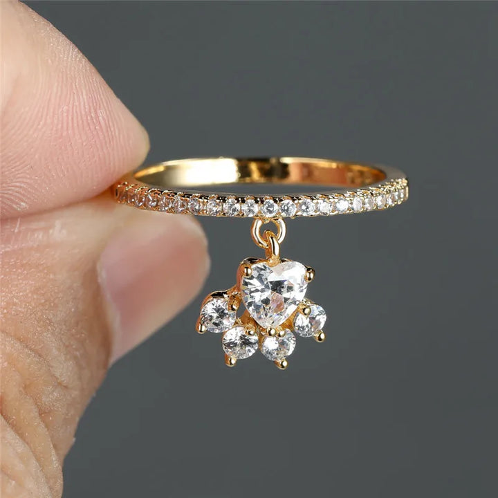 Vintage Kat Pootje & Hart Steen Ring – Gouden & Zilveren Tint