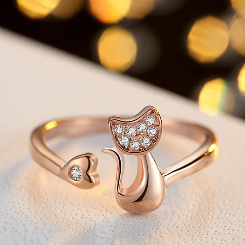 Schattige Kat Open Ring – Cubic Zirconia