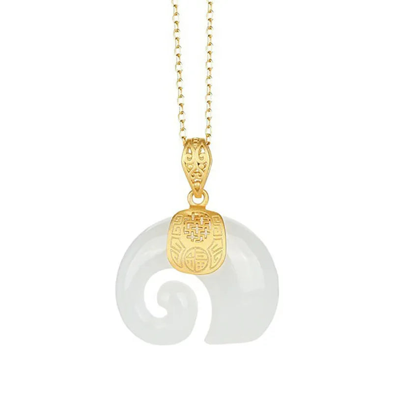 Hetian Jade Olifant Hanger Ketting – 18K Goud Geplateerde Ketting voor Vrouwen