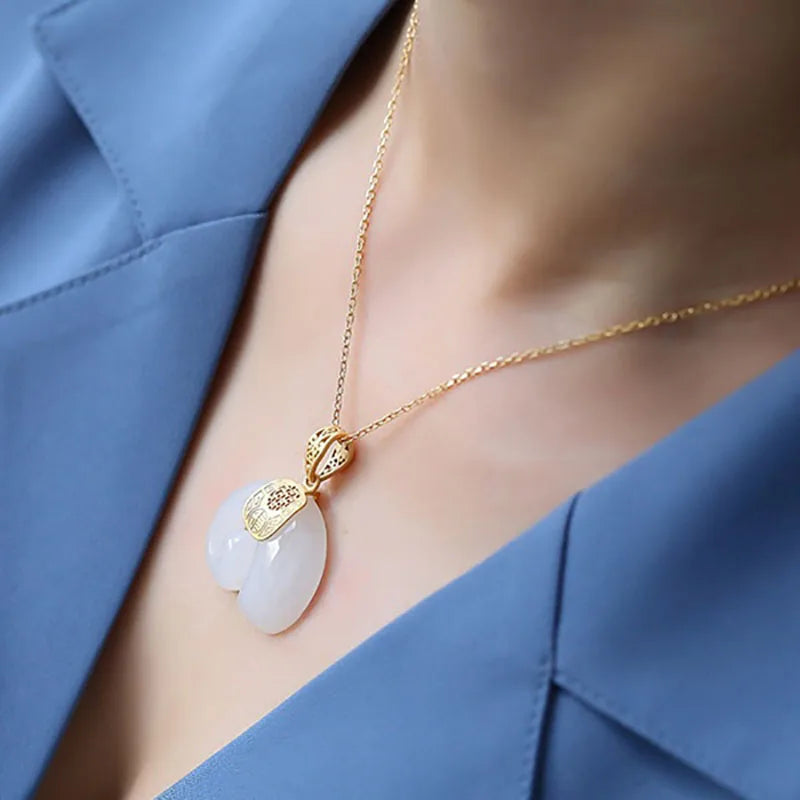 Hetian Jade Olifant Hanger Ketting – 18K Goud Geplateerde Ketting voor Vrouwen