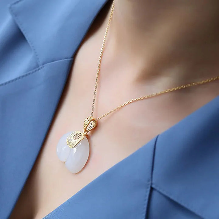 Hetian Jade Olifant Hanger Ketting – 18K Goud Geplateerde Ketting voor Vrouwen