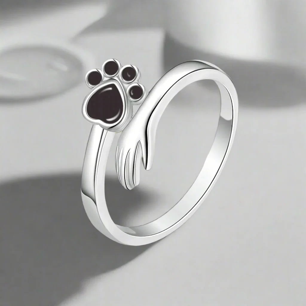 925 Sterling Zilveren Verstelbare Ring – Hand- en Pootafdrukontwerp