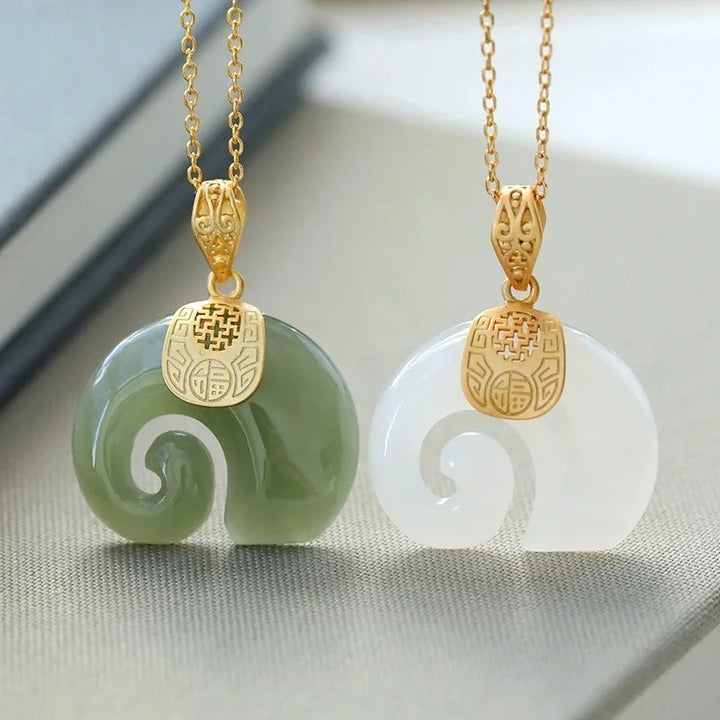 Hetian Jade Olifant Hanger Ketting – 18K Goud Geplateerde Ketting voor Vrouwen