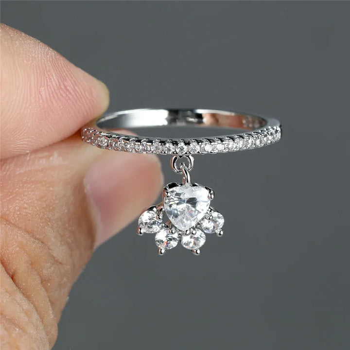 Vintage Kat Pootje & Hart Steen Ring – Gouden & Zilveren Tint