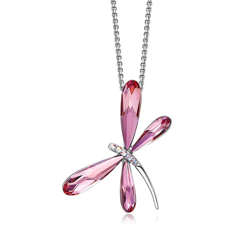 Roze Libelle Kristallen Hanger Ketting