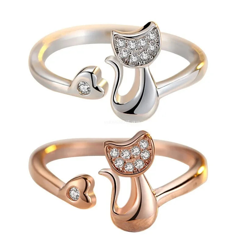 Schattige Kat Open Ring – Cubic Zirconia