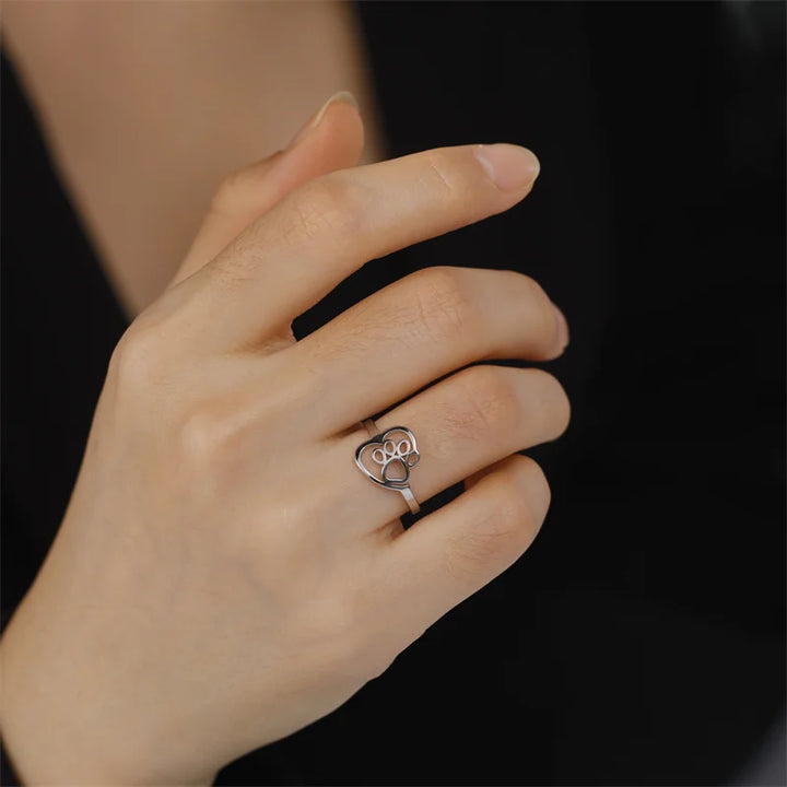 Gouden Poot & Hart Ring – RVS Sieraden voor Dierenliefhebbers
