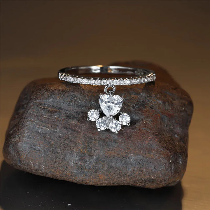 Vintage Kat Pootje & Hart Steen Ring – Gouden & Zilveren Tint