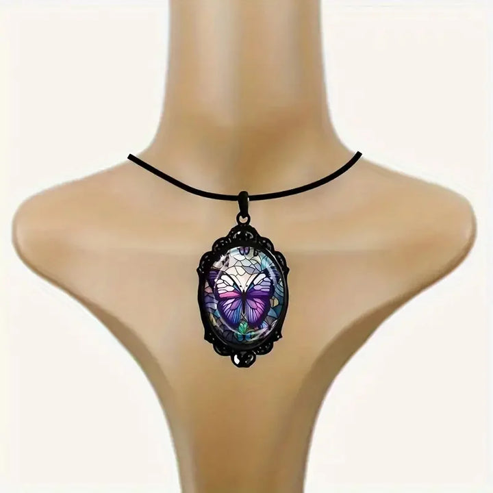 Vlinder Hanger Ketting met Paarse Kristal