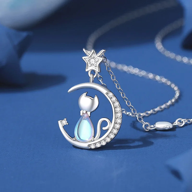 Kat Maan Sterling Zilveren Ketting
