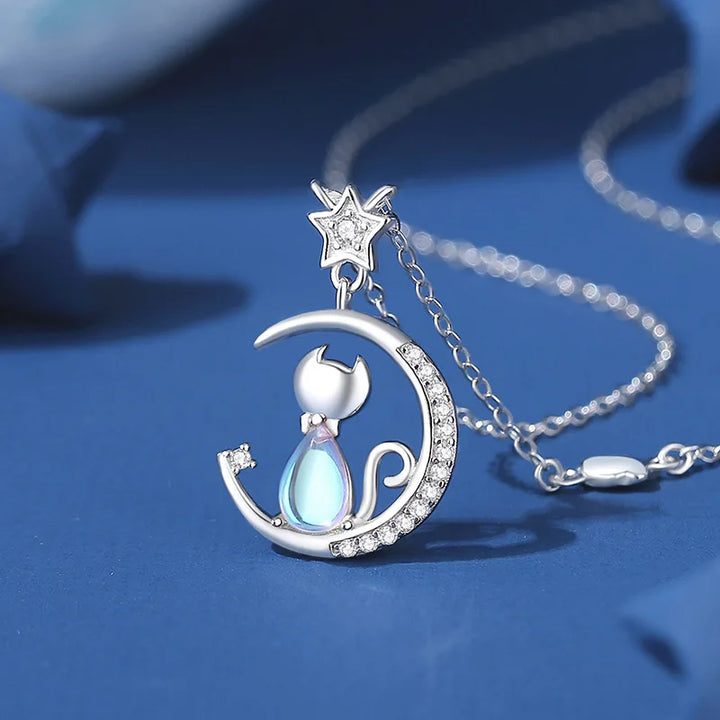 Kat Maan Sterling Zilveren Ketting