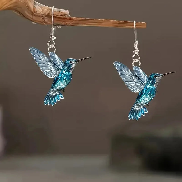 Blauwe Kristallen Kolibrie Oorbellen