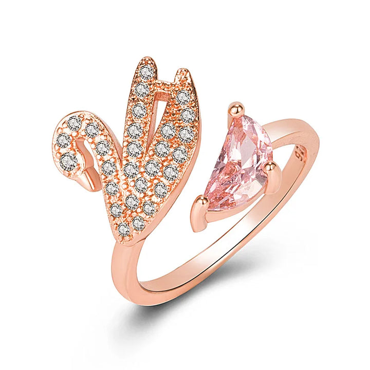 Zwanen Kristallen Ring - Verstelbaar Roze Goud