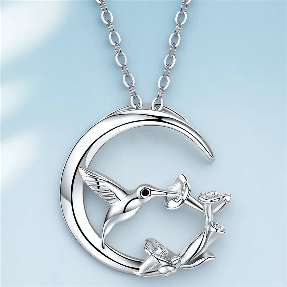 Maan Vogel Vintage Zilveren Hanger Ketting