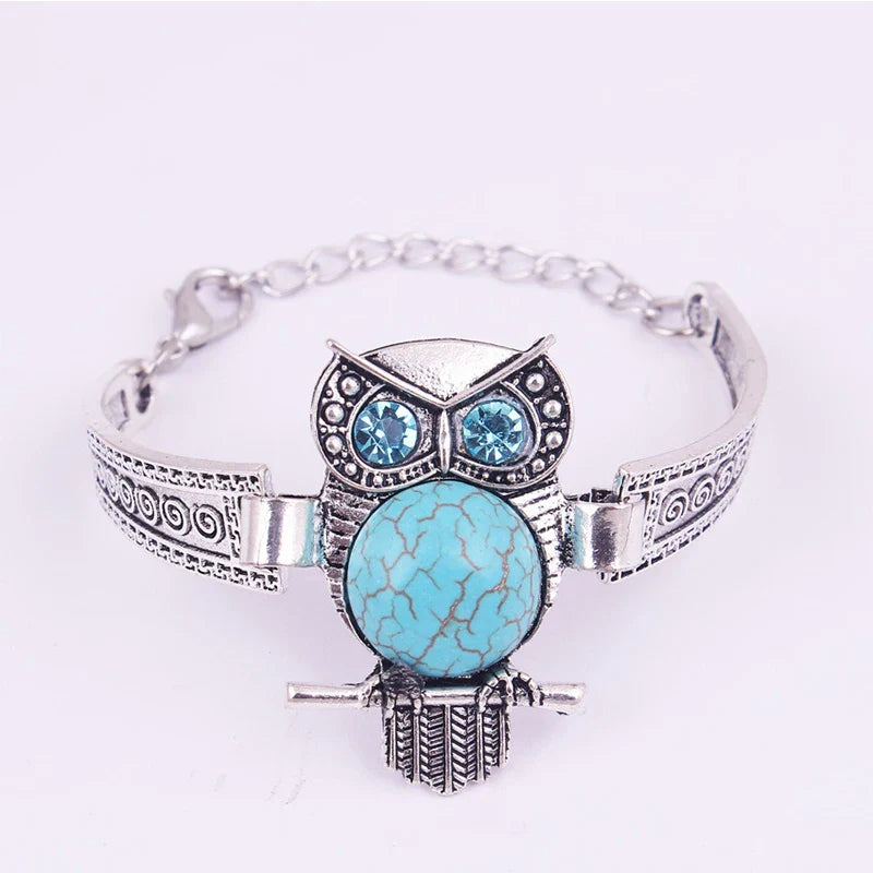 Vintage Uil Turquoise Charm Armband