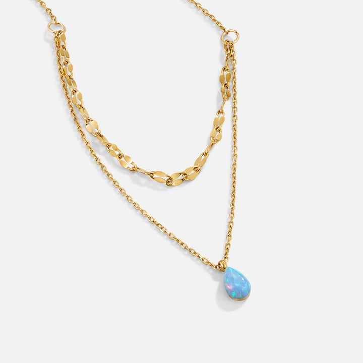 Blauwe Opal Druppel Gelaagde Ketting