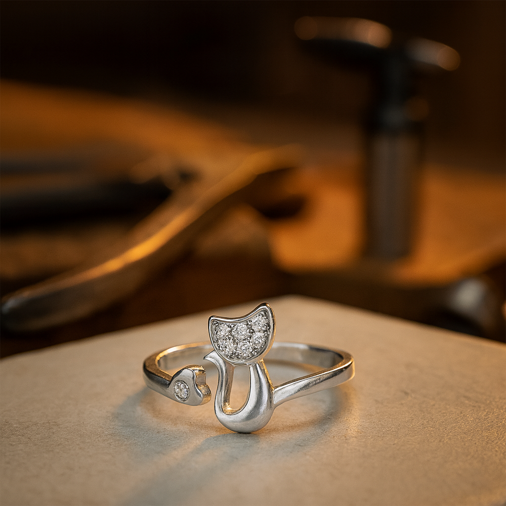 Schattige Kat Open Ring – Cubic Zirconia