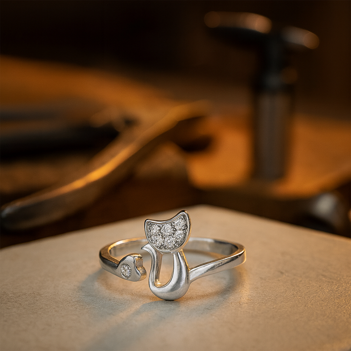 Schattige Kat Open Ring – Cubic Zirconia