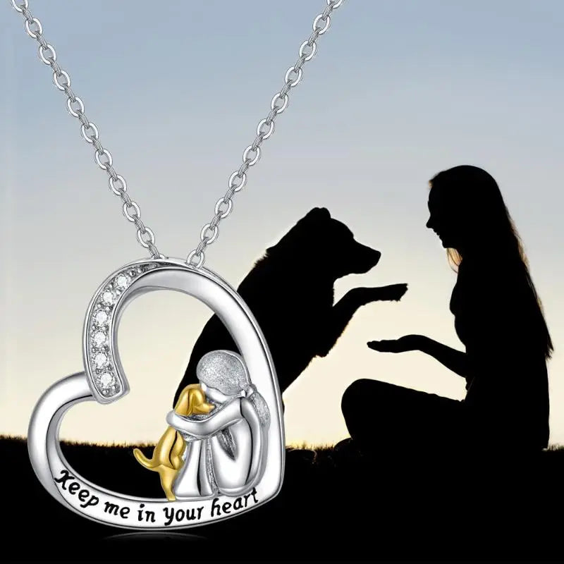 925 Sterling Zilveren Ketting – Hart & Hond Ontwerp met Zirkonia
