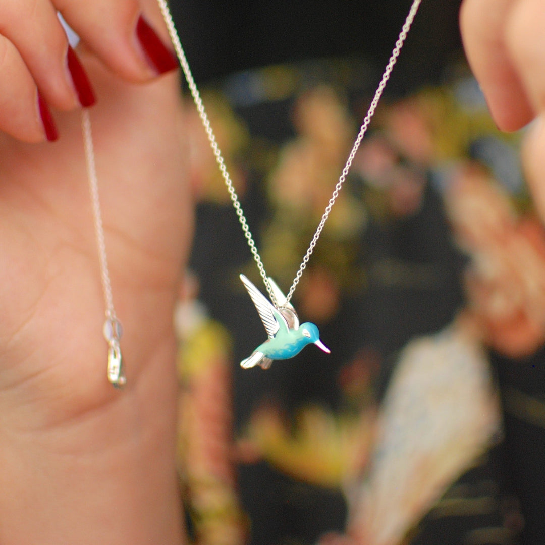 Sterling Zilveren Emaille Kolibrie Ketting