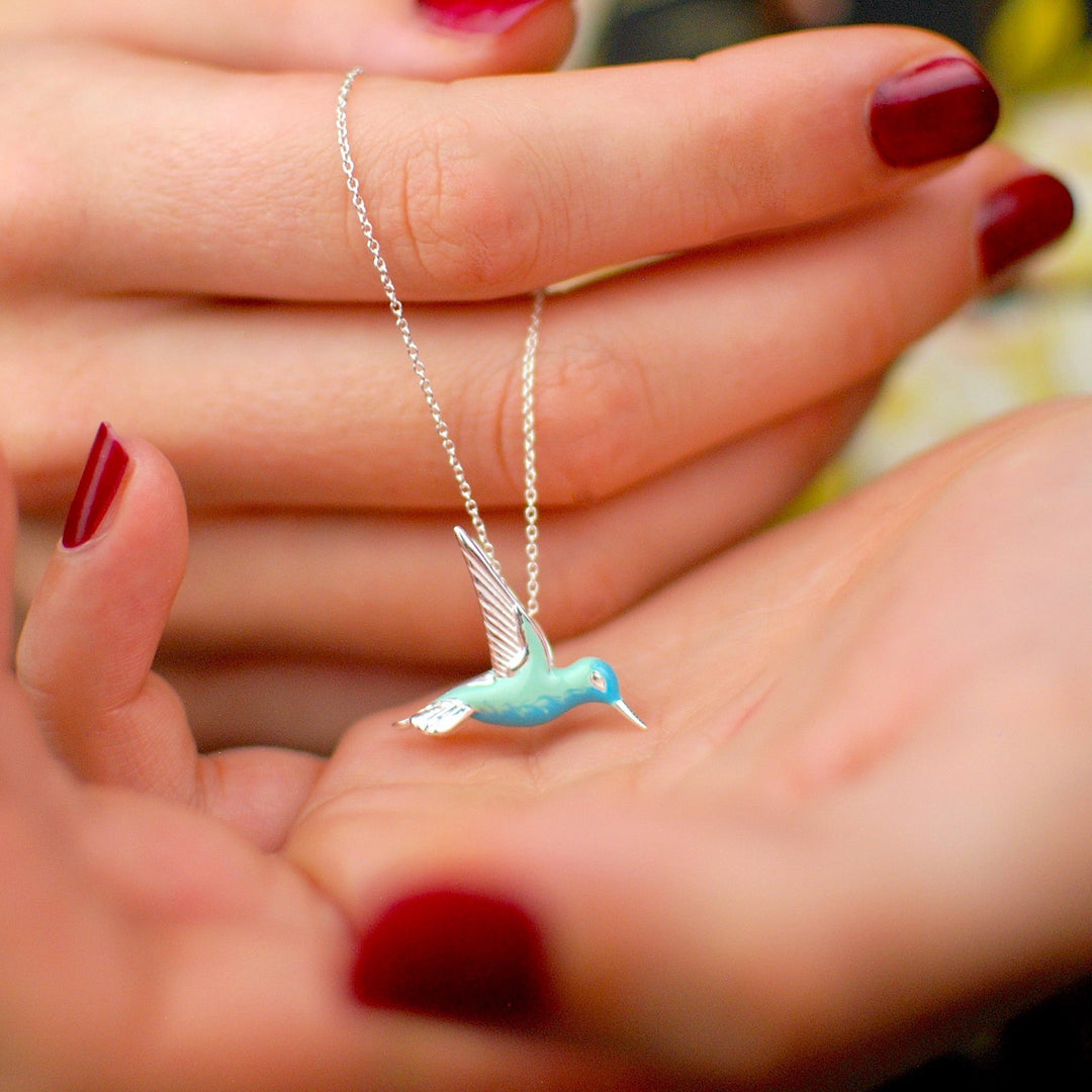 Sterling Zilveren Emaille Kolibrie Ketting