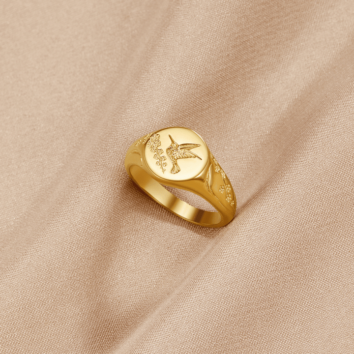 Gouden Kolibrie Signet Ring