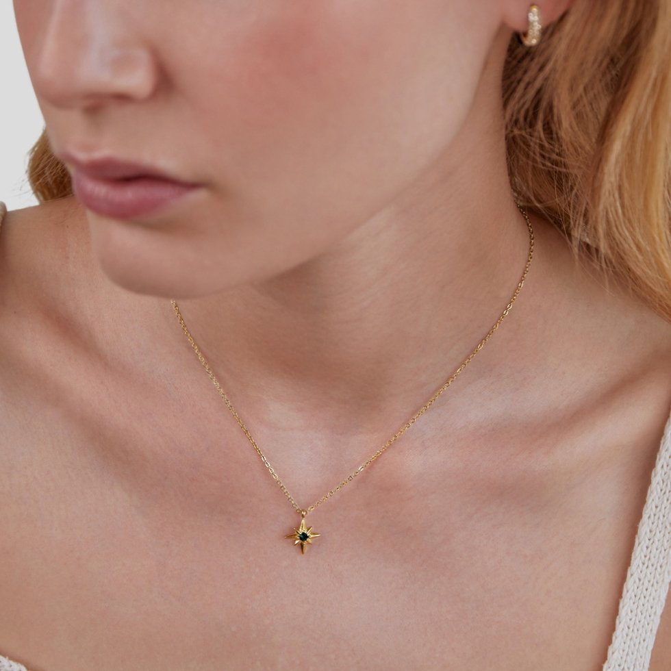 Gids Ster Smaragd Kristallen Ketting