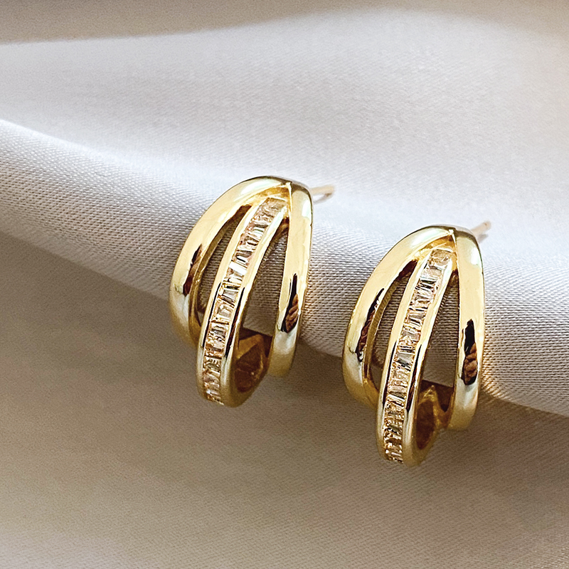 Drievoudige gouden ring oorbellen