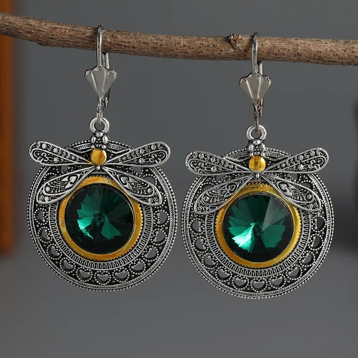Vintage Groene Zirkonia Libelle Oorbellen