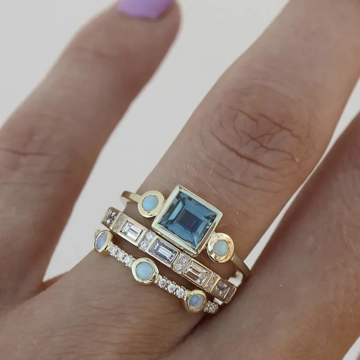 Dromerige blauwe zirkonia ringenset
