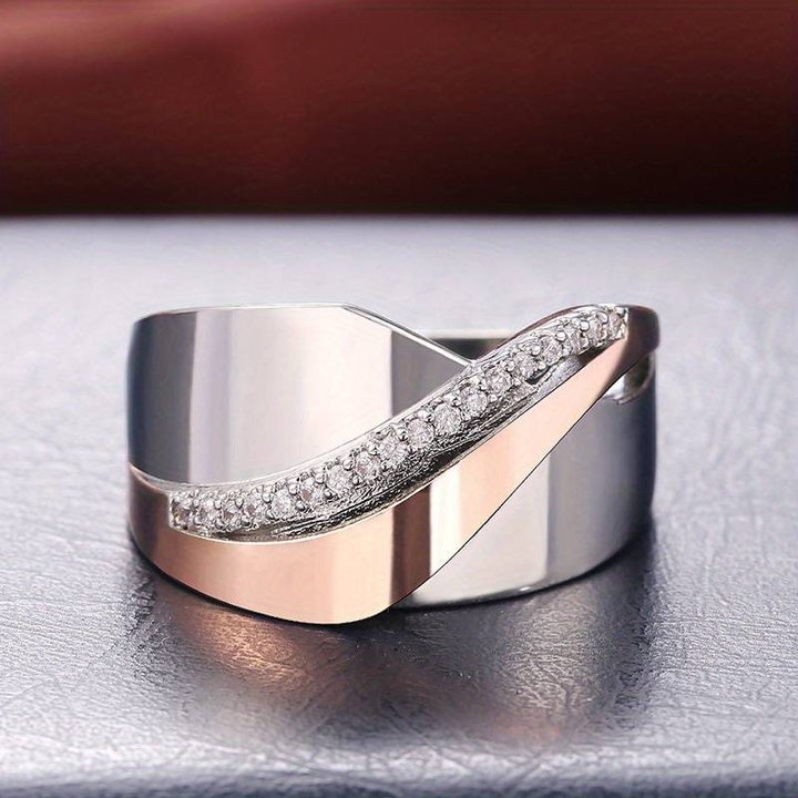 Vintage rosegouden en zilveren ring met zirkonia