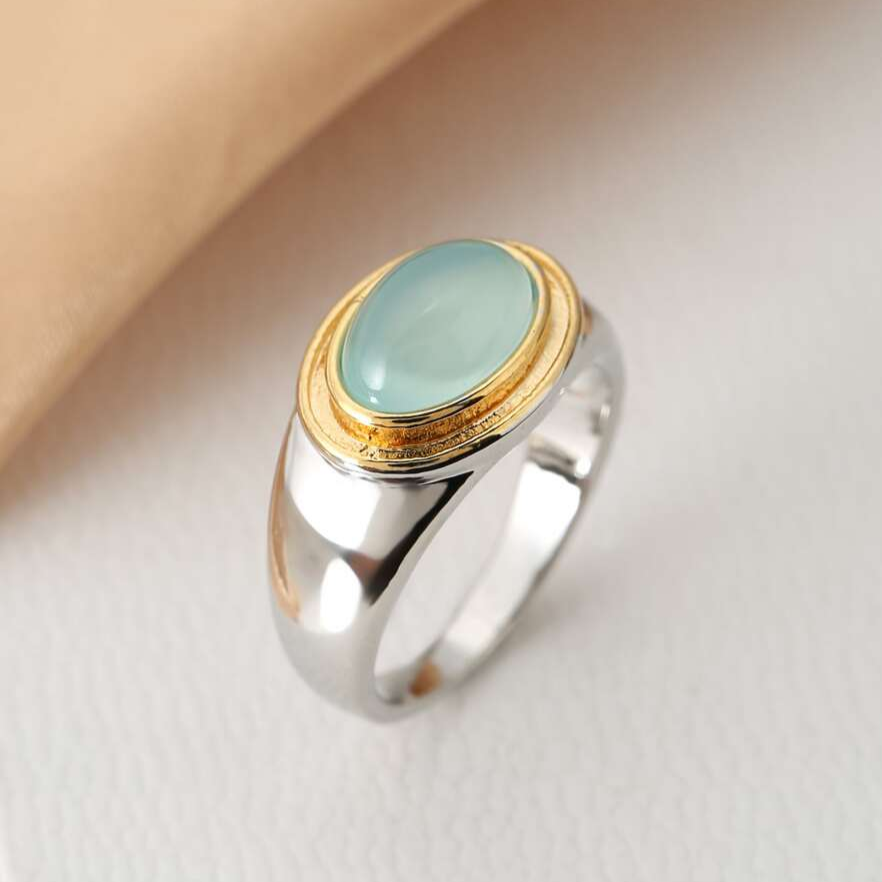 Elegante groene maansteenring in zilver