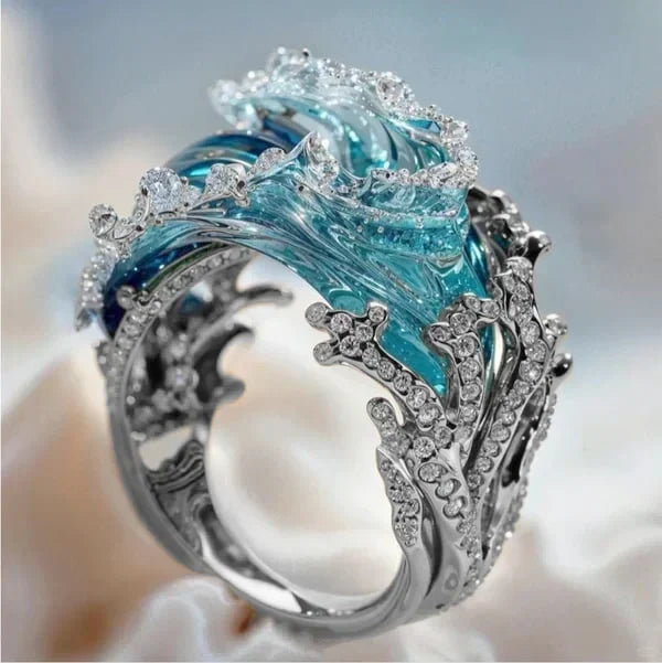 Golven van Zilver Ring met Zirkonia