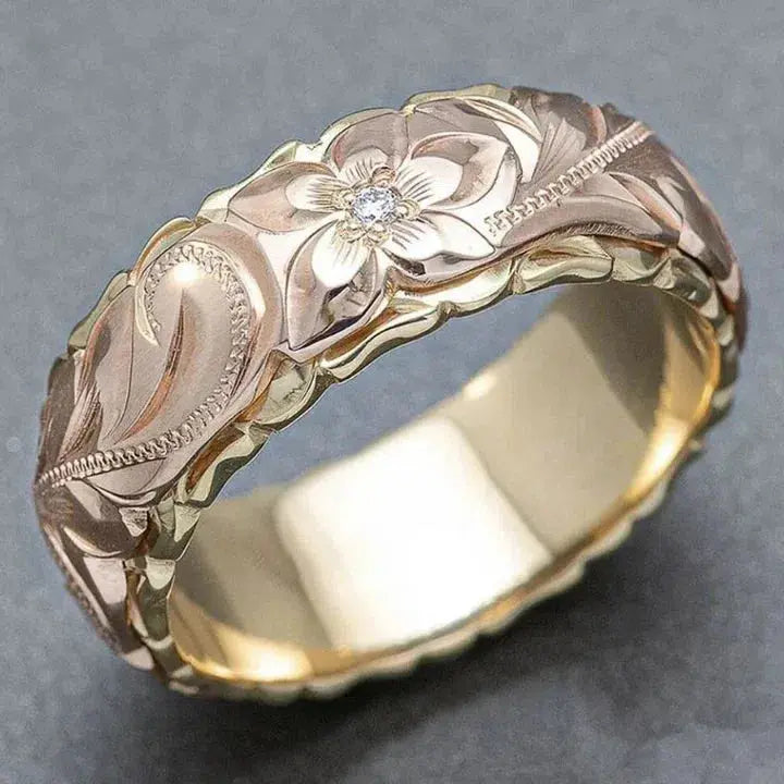 Vintage rozenbloem gouden ring