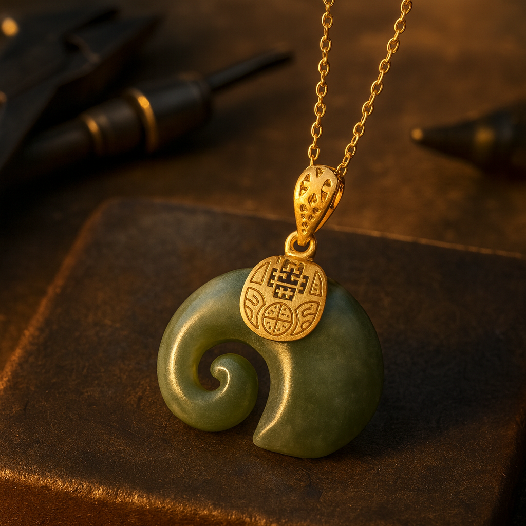 Hetian Jade Olifant Hanger Ketting – 18K Goud Geplateerde Ketting voor Vrouwen