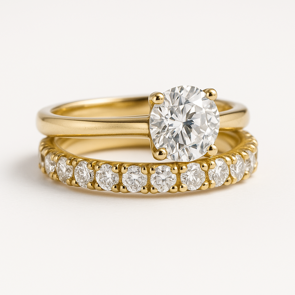 Minimalistische gouden ring met subtiele zirkonia steentjes