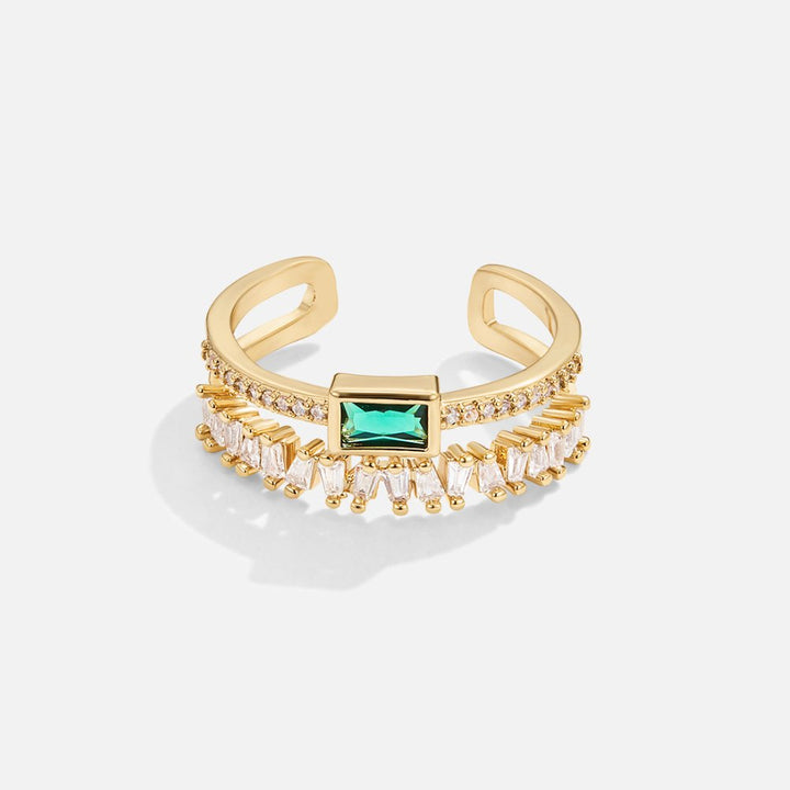 Verfijnde gelaagde ring met kristallen in zilver