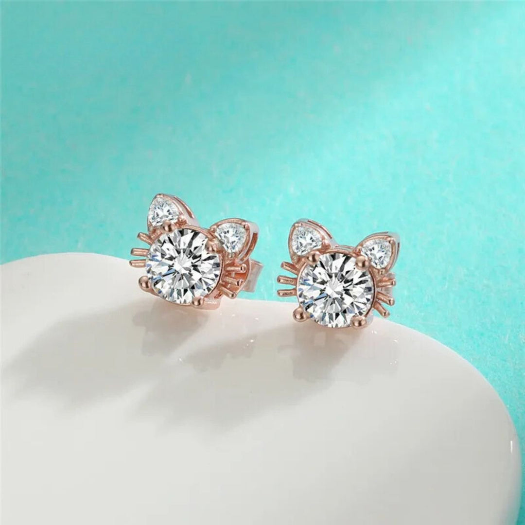 Moissanite Roze Gouden Kat Stud Oorbellen in 925 Sterling Zilver