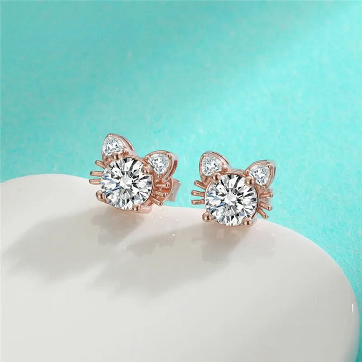 Moissanite Roze Gouden Kat Stud Oorbellen in 925 Sterling Zilver