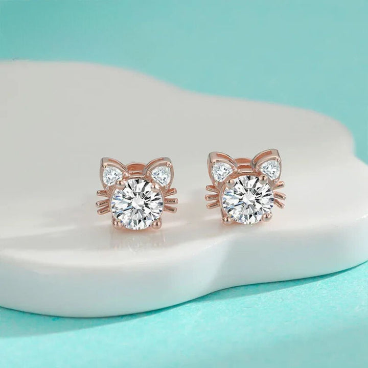 Moissanite Roze Gouden Kat Stud Oorbellen in 925 Sterling Zilver